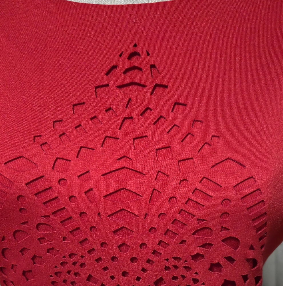 Elegant Red Laser-Cut Women's Dress - Picture 2 of 3